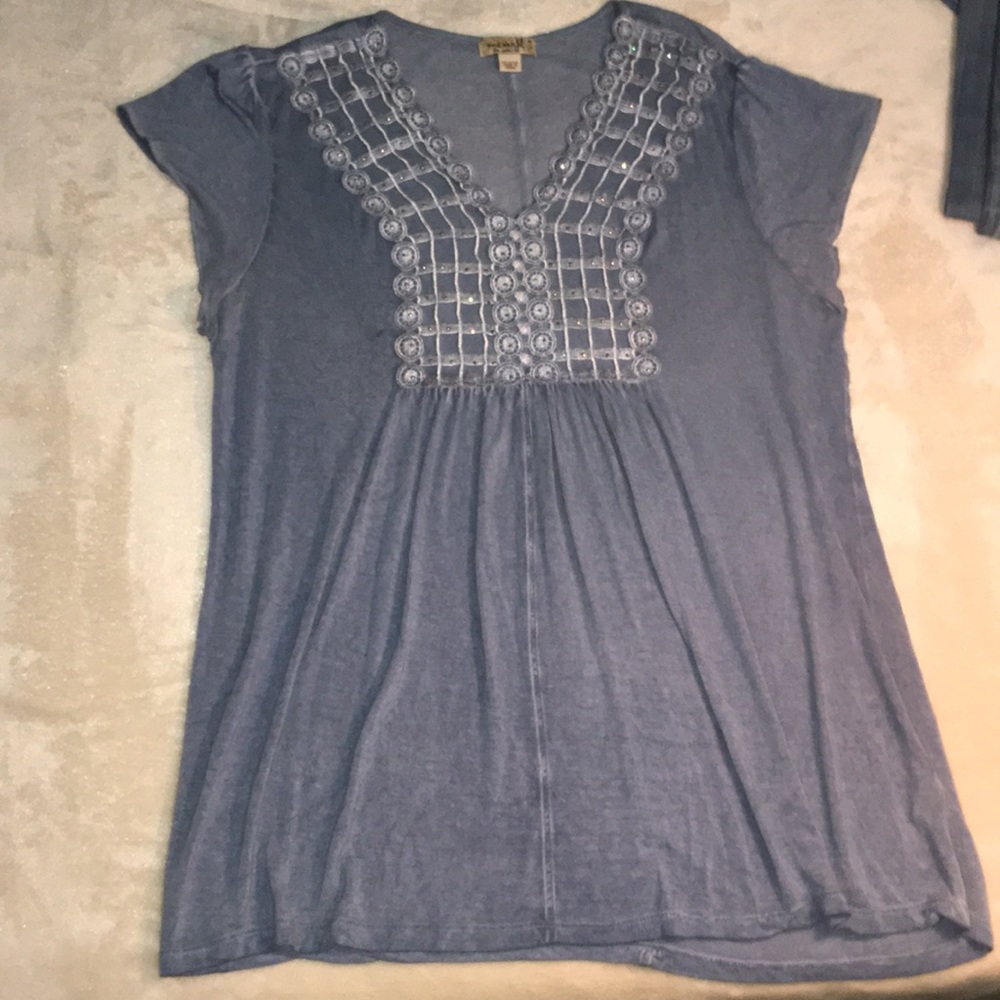 One World Blue Boho Tunic Top Sz. M
